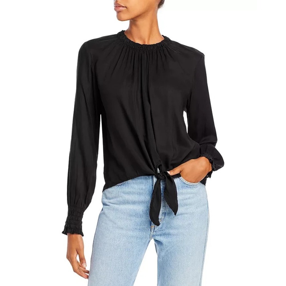 Bella Dahl Smocked Tie Front Top Women S Black Tencel Essential Casual Boho Chic